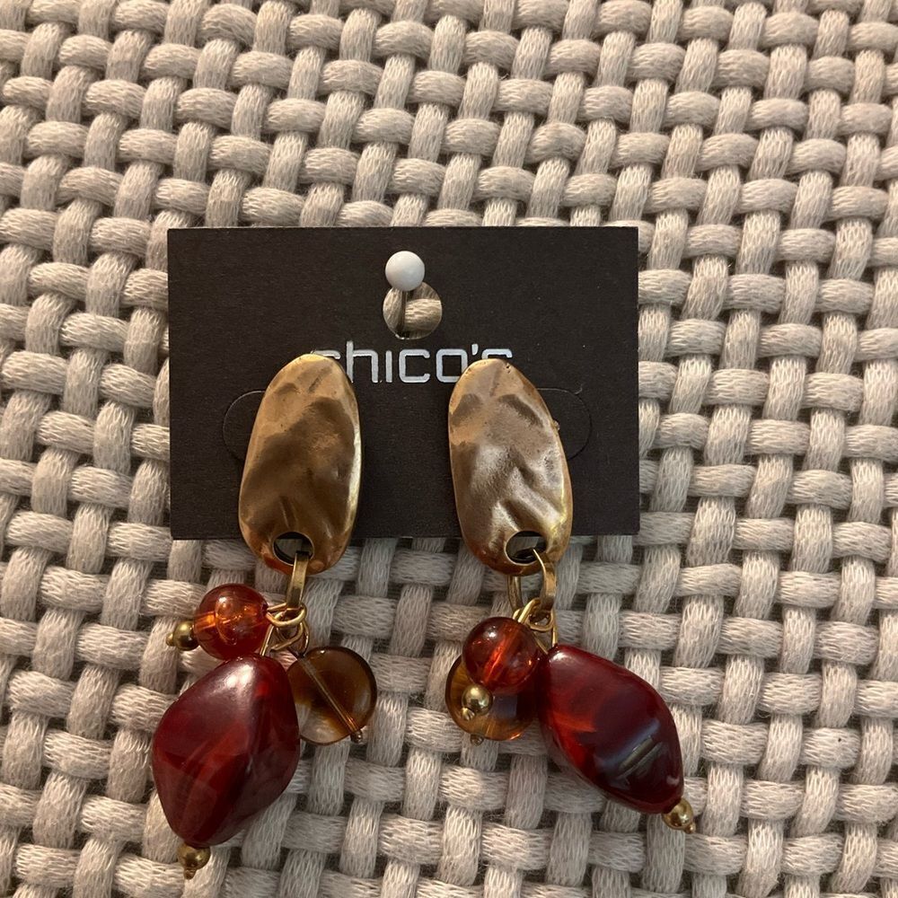 0056-Chico's‎ Gold and Deep Red Earrings